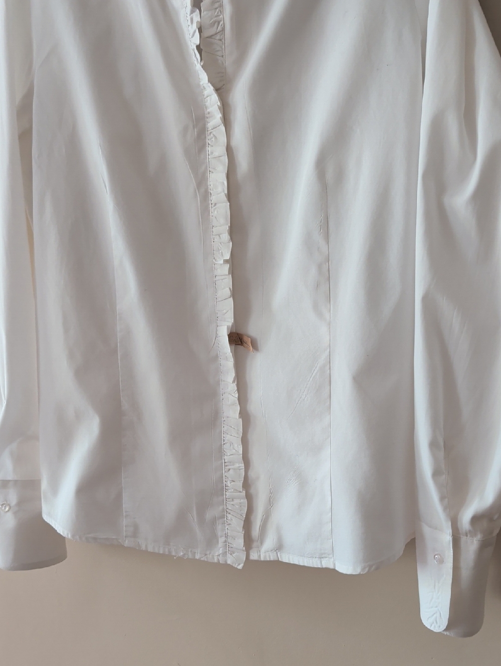 White Ruffled Front Button-Down Blouse - Picture 4 of 12